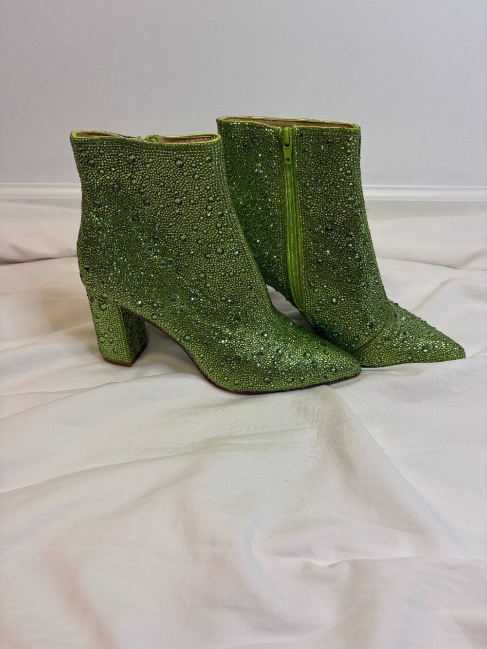 Betsey Johnson "Cady" Lime Green Bedazzled Heeled Ankle Boot
